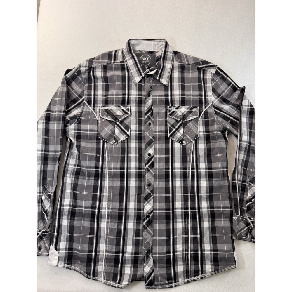 Buckle BKE Shirt Mens XL Black Plaid Athletic Fit Long Sleeve Pearl Snap Western